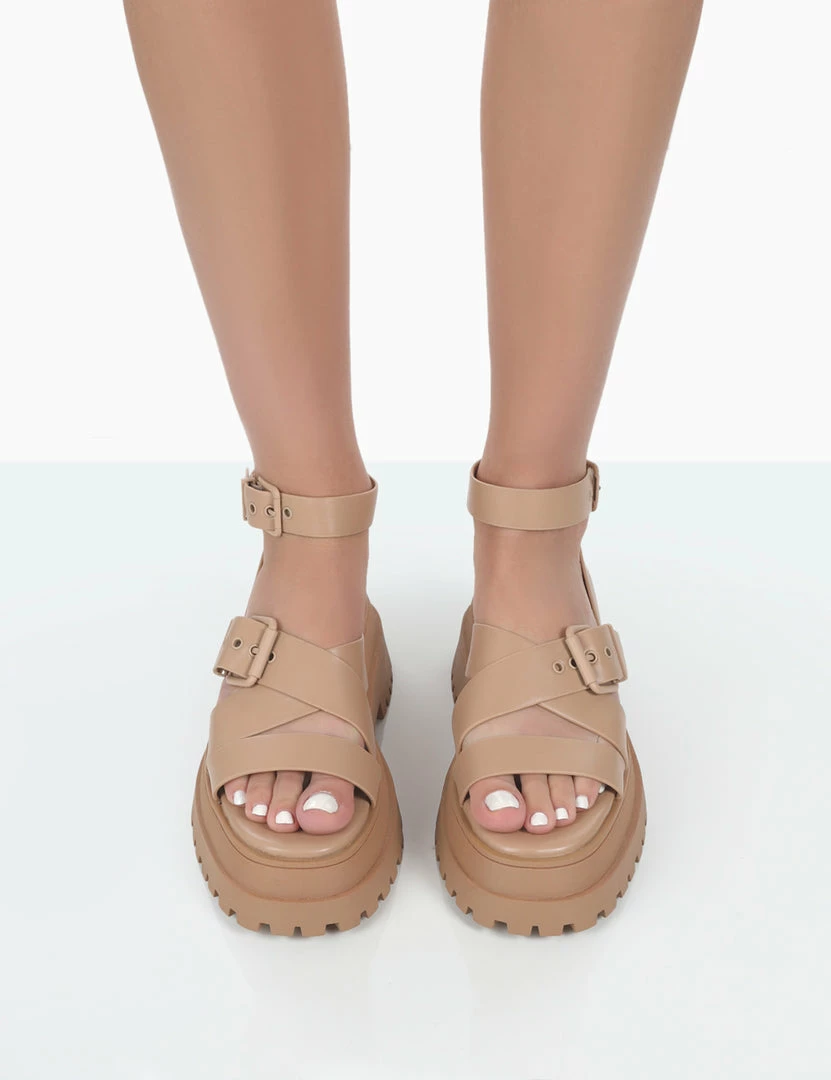 Public Desire UK NEW IN Follow Wide Fit Nude Drench Chunky Buckle Sandals 2 Public Desire UK NEW IN Follow Wide Fit Nude Drench Chunky Buckle Sandals