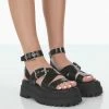 Public Desire UK Follow Wide Fit Black PU Croc Chunky Buckle Sandals