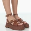 Public Desire UK Follow Tan PU Chunky Buckle Sandals NEW IN
