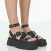 Public Desire UK NEW IN Follow Black PU Chunky Buckle Sandals