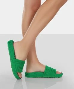 Public Desire UK JUICE GREEN TERRY TOWLING SLIDERS NEW IN 6 Public Desire UK JUICE GREEN TERRY TOWLING SLIDERS NEW IN