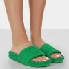 Public Desire UK JUICE GREEN TERRY TOWLING SLIDERS NEW IN