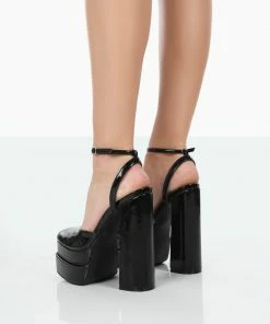 Public Desire UK NEW IN Moonchild Black Patent Closed Toe Statement Platform Block Heels