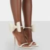 Public Desire UK NEW IN Zeal Off White Satin Strappy Bow Ankle Detail Stiletto Heels