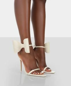 Public Desire UK NEW IN Zeal Off White Satin Strappy Bow Ankle Detail Stiletto Heels