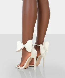 Public Desire UK NEW IN Zeal Off White Satin Strappy Bow Ankle Detail Stiletto Heels