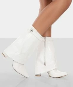 Public Desire UK Fyre Ecru Croc Pointed Toe Heeled Ankle Boots