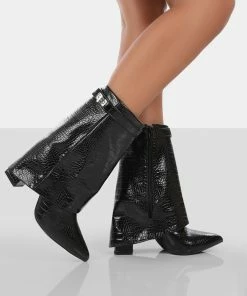 Public Desire UK Fyre Black Croc Pointed Toe Heeled Ankle Boots 6 Public Desire UK Fyre Black Croc Pointed Toe Heeled Ankle Boots