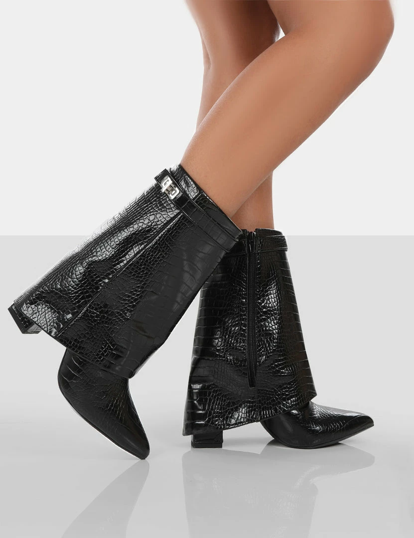 Public Desire UK Fyre Black Croc Pointed Toe Heeled Ankle Boots 3 Public Desire UK Fyre Black Croc Pointed Toe Heeled Ankle Boots