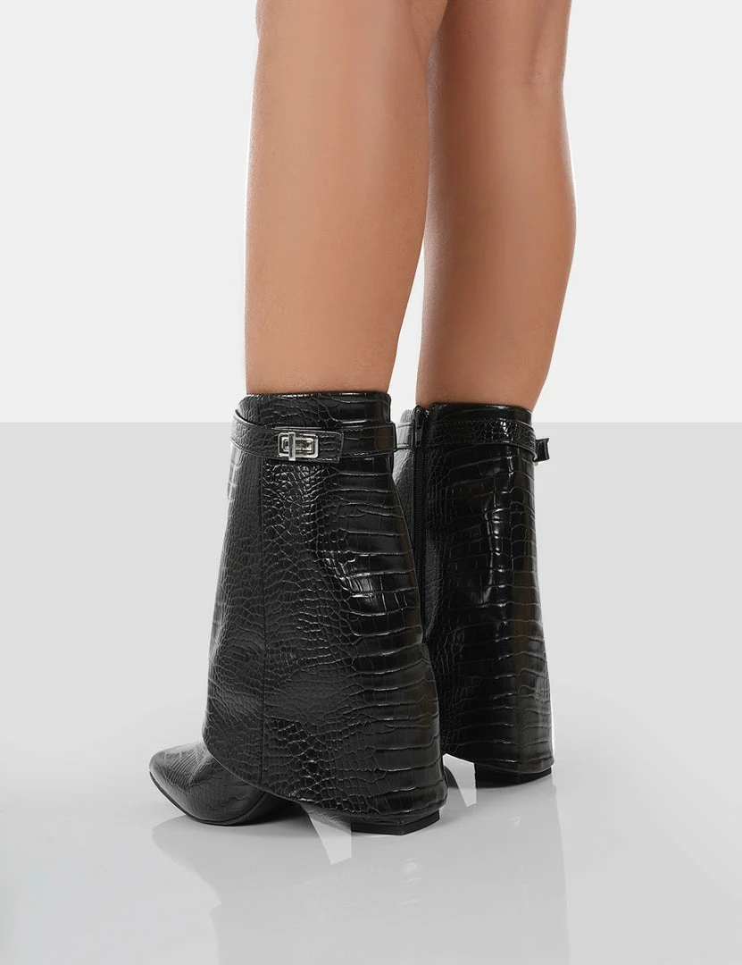 Public Desire UK Fyre Black Croc Pointed Toe Heeled Ankle Boots 2 Public Desire UK Fyre Black Croc Pointed Toe Heeled Ankle Boots