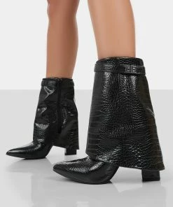 Public Desire UK Fyre Black Croc Pointed Toe Heeled Ankle Boots 7 Public Desire UK Fyre Black Croc Pointed Toe Heeled Ankle Boots