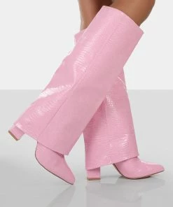 Public Desire UK LONG BOOTS Zendaya Pink Croc Pointed Toe Knee High Boots 6 Public Desire UK LONG BOOTS Zendaya Pink Croc Pointed Toe Knee High Boots