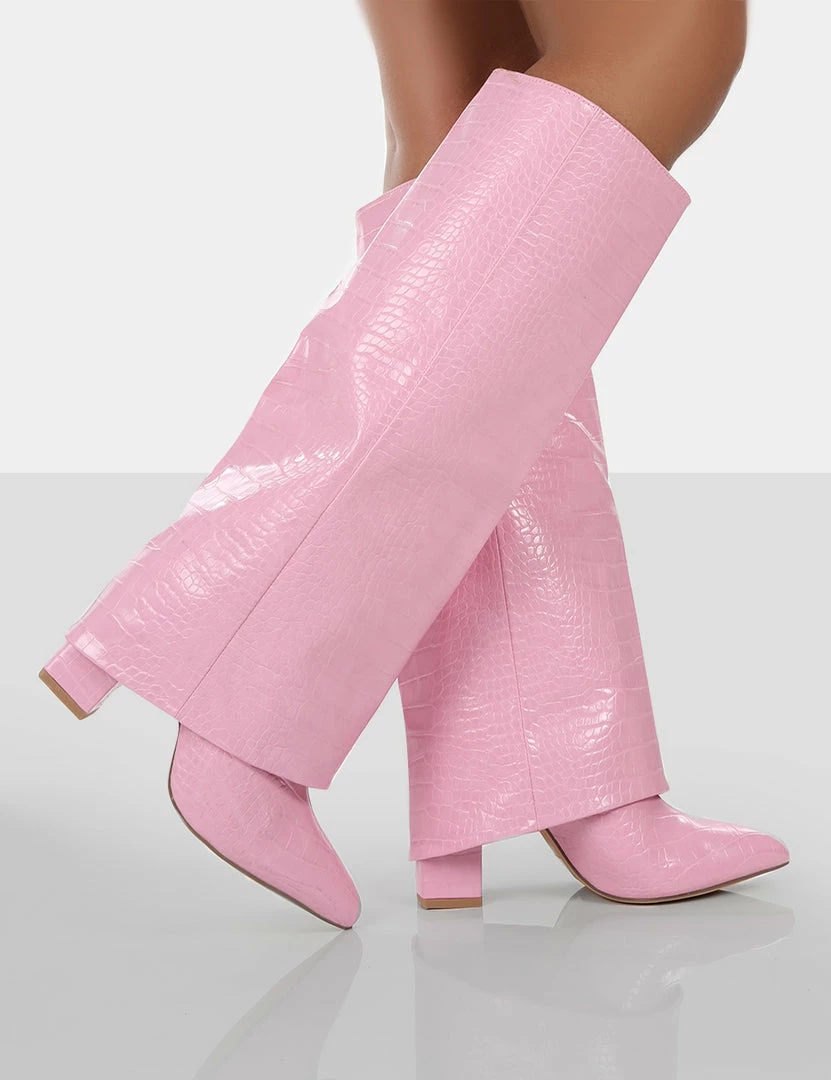 Public Desire UK LONG BOOTS Zendaya Pink Croc Pointed Toe Knee High Boots 3 Public Desire UK LONG BOOTS Zendaya Pink Croc Pointed Toe Knee High Boots
