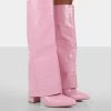 Public Desire UK LONG BOOTS Zendaya Pink Croc Pointed Toe Knee High Boots