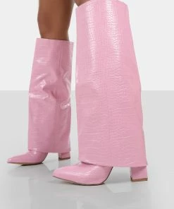 Public Desire UK LONG BOOTS Zendaya Pink Croc Pointed Toe Knee High Boots 7 Public Desire UK LONG BOOTS Zendaya Pink Croc Pointed Toe Knee High Boots