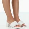 Public Desire UK Play Nice White PU Woven Square Toe Block Mid Heeled Sandals NEW IN