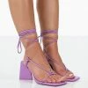 Public Desire UK NEW IN Atlas Purple Patent Square Toe Lace Up Flared Mid Block Heeled Sandals