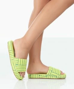 Public Desire UK Juicy Lime Yellow Terry Towelling Slider Slippers