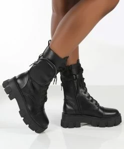 Public Desire UK Intention Black Wide Fit Chunky Sole Pouch Ankle Boots