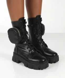 Public Desire UK Intention Black Wide Fit Chunky Sole Pouch Ankle Boots