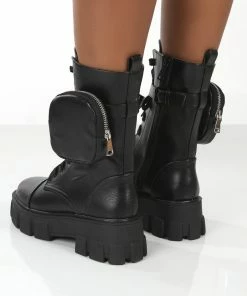 Public Desire UK Intention Black Wide Fit Chunky Sole Pouch Ankle Boots