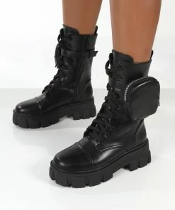 Public Desire UK Intention Black Wide Fit Chunky Sole Pouch Ankle Boots