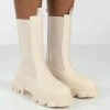 Public Desire UK NEW IN Boston Bone Pu Wide Fit Calf High Chunky Sole Boots