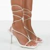 Public Desire UK Harriet Wide Fit White Croc Square Toe Lace Up Heels NEW IN