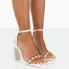Public Desire UK Rae Wide Fit White Patent Buckle Detail Block Heels NEW IN