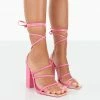 Public Desire UK Good Energy Wide Fit Pink Strappy Block Heels PINK HEELS