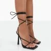 Public Desire UK Lacey Black Square Toe Strappy Lace Up Heels NEW IN