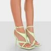 Public Desire UK NEW IN Harness Lime Croc Strappy Square Toe Stiletto Heels