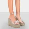 Public Desire UK Ocean Beach Nude Patent Bow Platform Wedge Heels