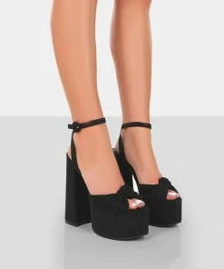 Public Desire UK NEW IN Knot On Black Faux Suede Knotted Platform High Heeled Sandals