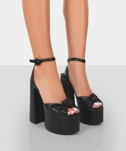 Public Desire UK NEW IN Knot On Black Pu Knotted Platform High Heeled Sandals
