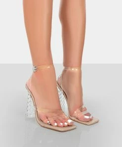 Public Desire UK NEW IN Valentina Nude Patent Perspex Clear High Heels