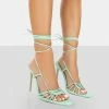 Public Desire UK Valencia Wide Fit Mint Pu Strappy Lace Up Pointed Toe Stiletto Heels