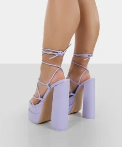 Public Desire UK NEW IN Glow Girl Lilac PU Lace Up Platform High Heels