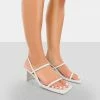 Public Desire UK Just Realise White PU Strappy Square Toe Mid Block Heeled Sandals NEW IN