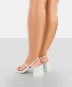 Public Desire UK Just Realise Wide Fit White PU Strappy Square Toe Mid Block Heeled Sandals NEW IN