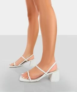 Public Desire UK Just Realise White PU Strappy Square Toe Mid Block Heeled Sandals NEW IN