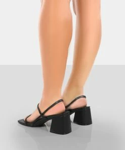 Public Desire UK Just Realise Wide Fit Black PU Strappy Square Toe Mid Block Heeled Sandals NEW IN