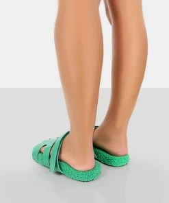 Public Desire UK Hot Fuzz Green Borg Cut Out Flat Sandals