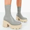 Public Desire UK Jennie Grey Pu Chunky Sole Heeled Ankle Boots