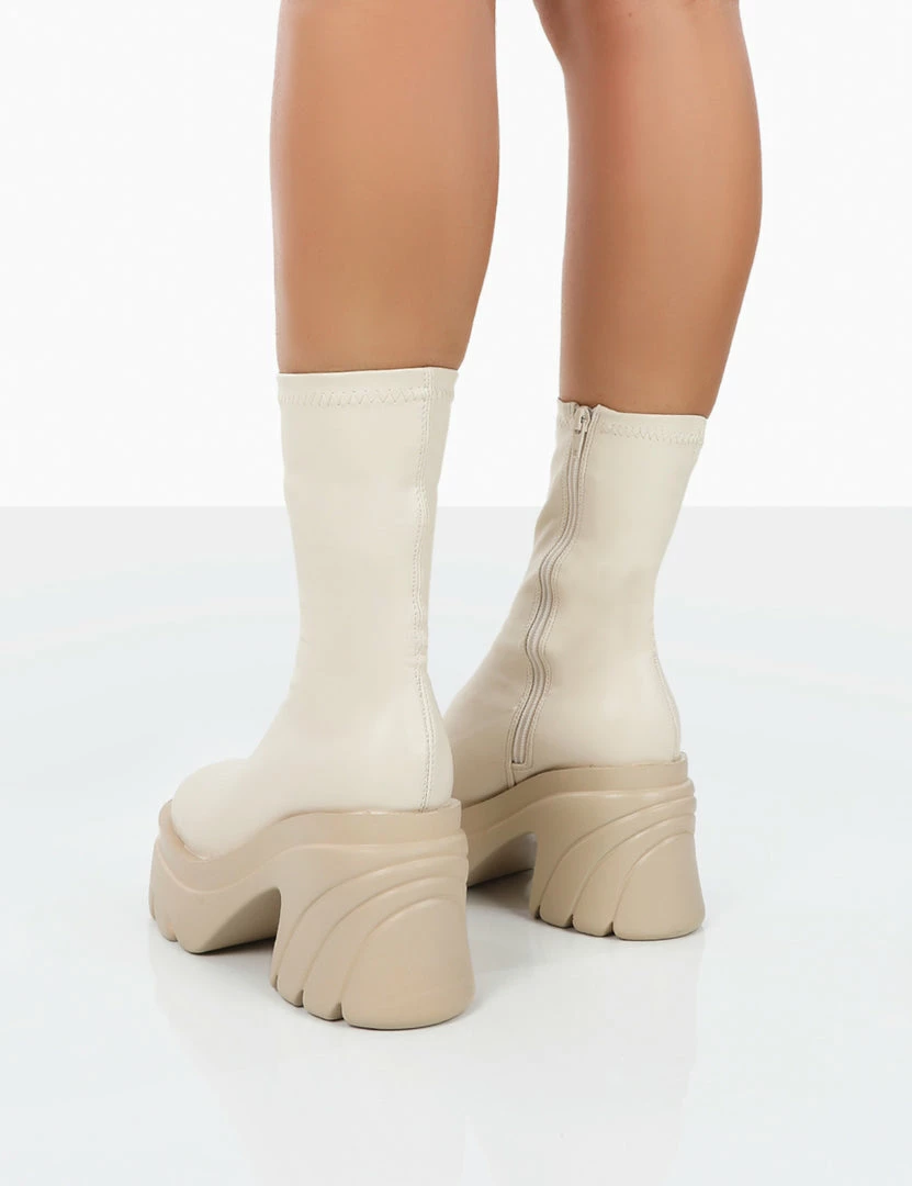 Public Desire UK Jennie Ecru Pu Chunky Sole Heeled Ankle Boots 2 Public Desire UK Jennie Ecru Pu Chunky Sole Heeled Ankle Boots