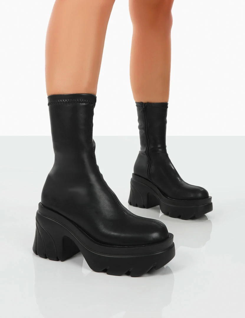 Public Desire UK Jennie Black Drench PU Chunky Sole Heeled Ankle Boots 1 Public Desire UK Jennie Black Drench PU Chunky Sole Heeled Ankle Boots