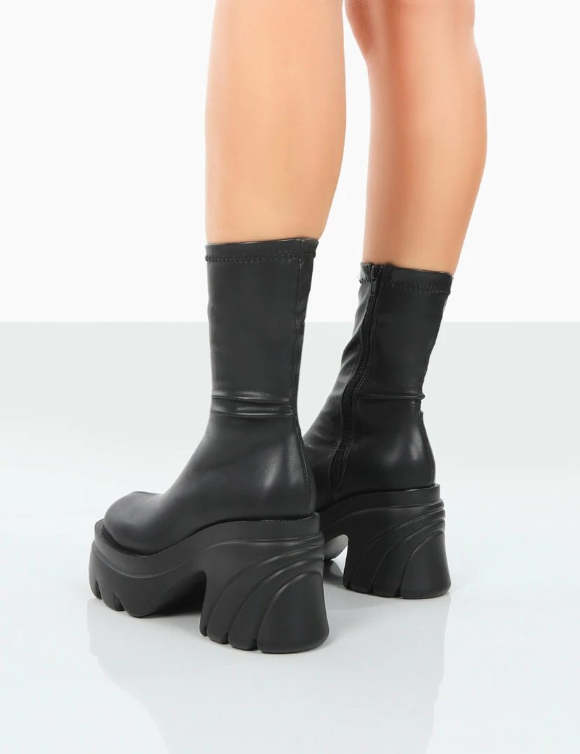 Public Desire UK Jennie Black Drench PU Chunky Sole Heeled Ankle Boots 2 Public Desire UK Jennie Black Drench PU Chunky Sole Heeled Ankle Boots