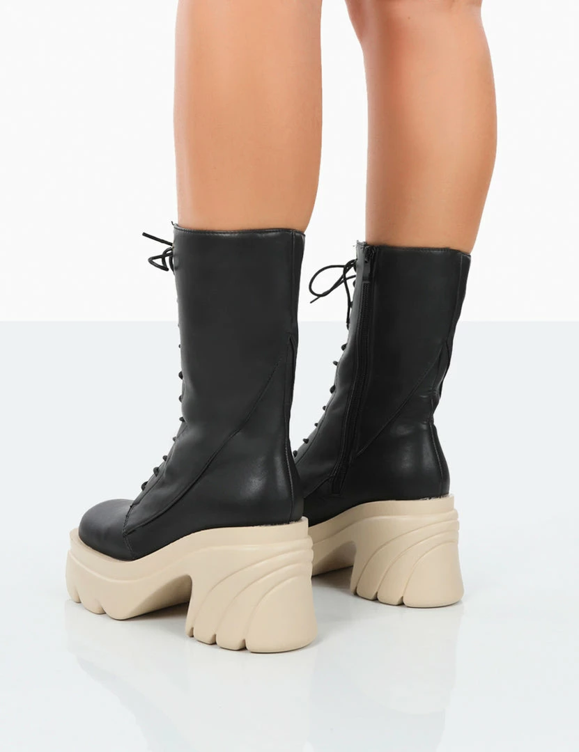 Public Desire UK Ever Black Beige Laced Chunky Green Sole Ankle Boots 2 Public Desire UK Ever Black Beige Laced Chunky Green Sole Ankle Boots