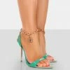 Public Desire UK Triumph Teal Patent Gold PU Lock Chain Detail Stiletto Heels