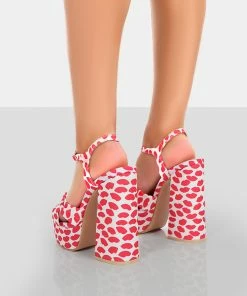 Public Desire UK Kiss Multi Lip Print Platform Sandal High Heels NEW IN